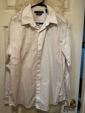 John Henry Men's White Stripe Dress Shirt - Classic Collar